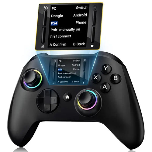 Gaming Controller with Visual Display Screen, 1000mAh Battery, Hall Effect Anti-Drift Joysticks, 4 Back Buttons, Turbo Mode, RGB Lighting, Dual Vibration & Gyro, Compatible with PC/PS4/Switch/iOS/Android, No App Needed